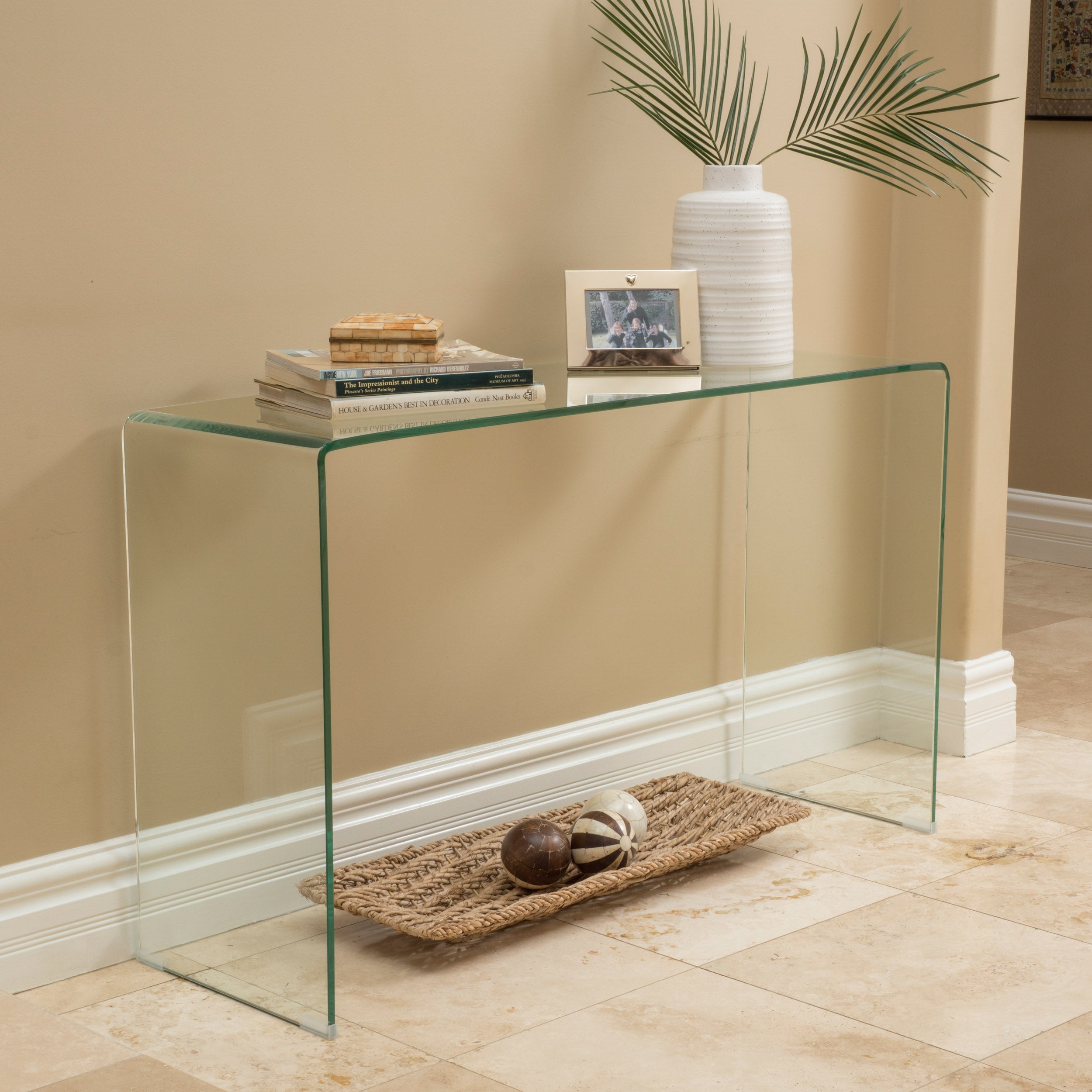 Modern Rectangular Clear 12mm Tempered Glass Console Table