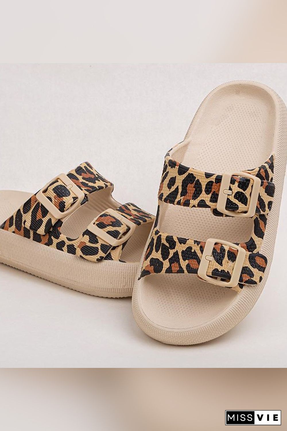 Leopard Print Buckle Strap Slippers