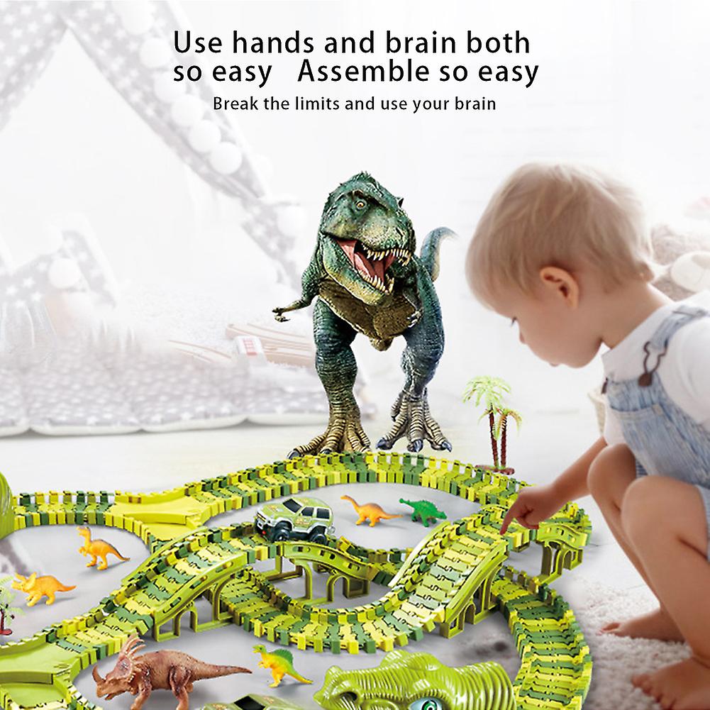 128pcs Children Electric Dinosaur Toys Diy Assembled Holiday Gift Dinosaur Rail Car Toys Set