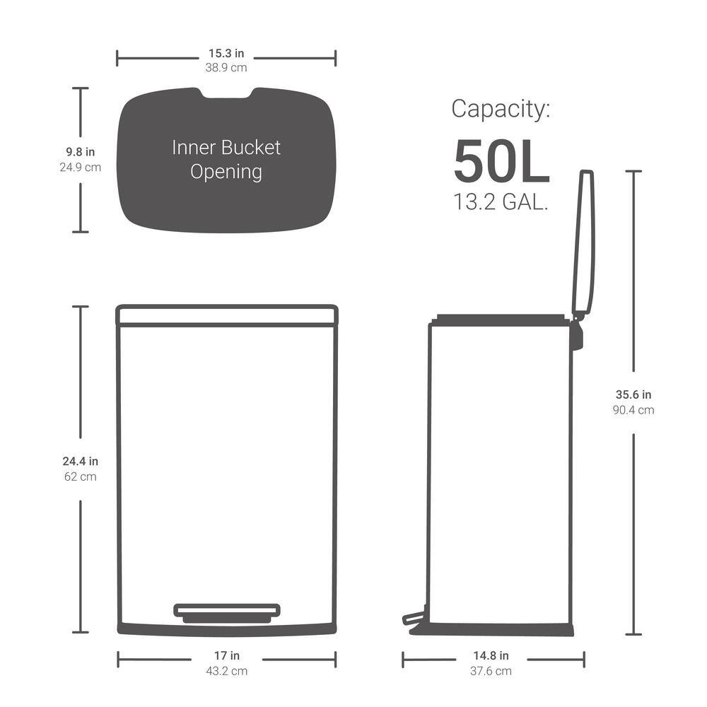 13.2 Gal. Stainless Steel Step-On Trash Can Rectangle White TG55204