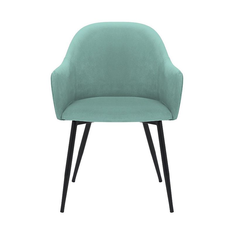 23 Inch Modern Dining Chair， Curved Back， Polyester， Metal Legs， Teal Blue