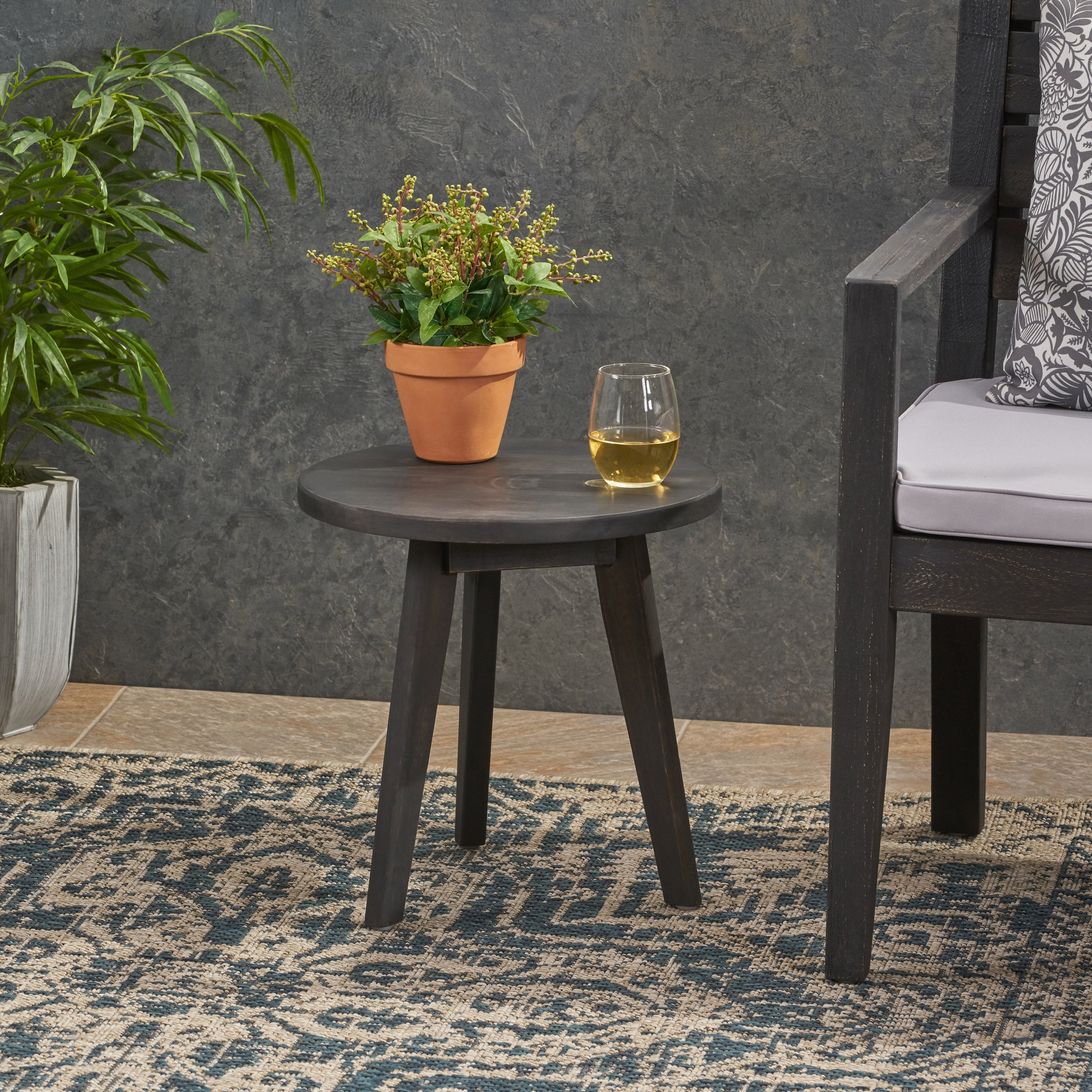 Gino Outdoor Farmhouse Acacia Wood Side Table, Dark Gray Finish