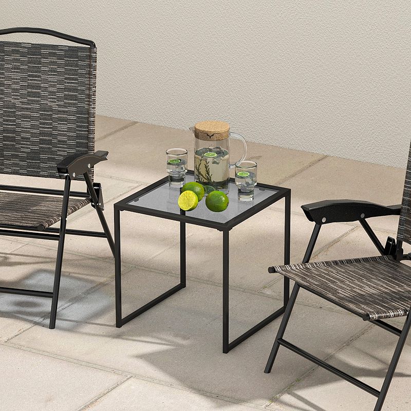 Tempered Glass Side Table With Metal Frame For Indoor And Outdoor