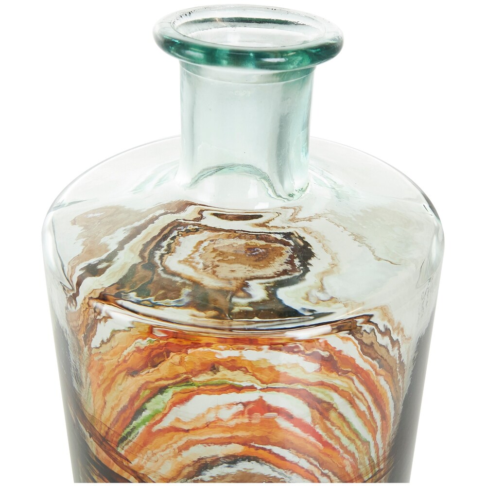 Clear Recycled Glass Abstract Spanish Bottle Vase with Swirled Colored Glass Bands