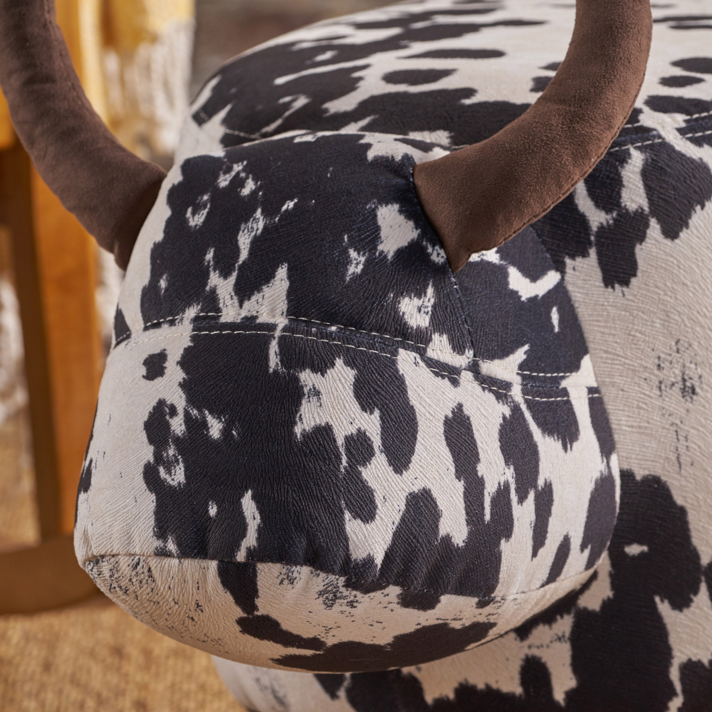 Bertha Milk Cow Patterned Velvet Ottoman