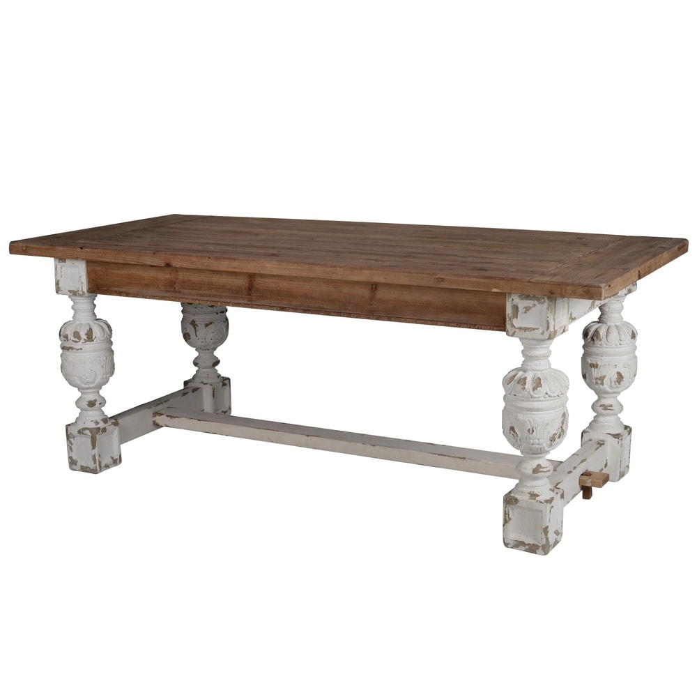 A B Home Distressed White Wood Base Dining Table