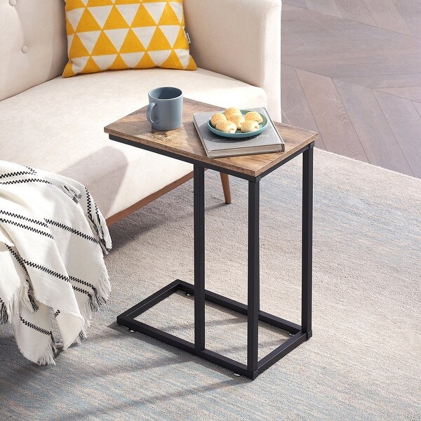 Modern Snack Table C-shaped Side End Table Set of 2，Brown/Black/Grey Sofa Table