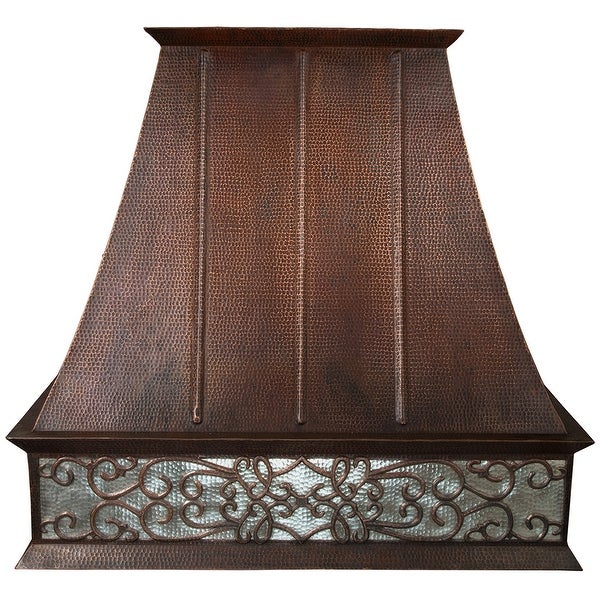 38 In 735 CFM Hammered Copper Wall Mounted Euro Range Hood with Nickel Background Scroll Design (HV-EURO38S-NB-C2036BP)