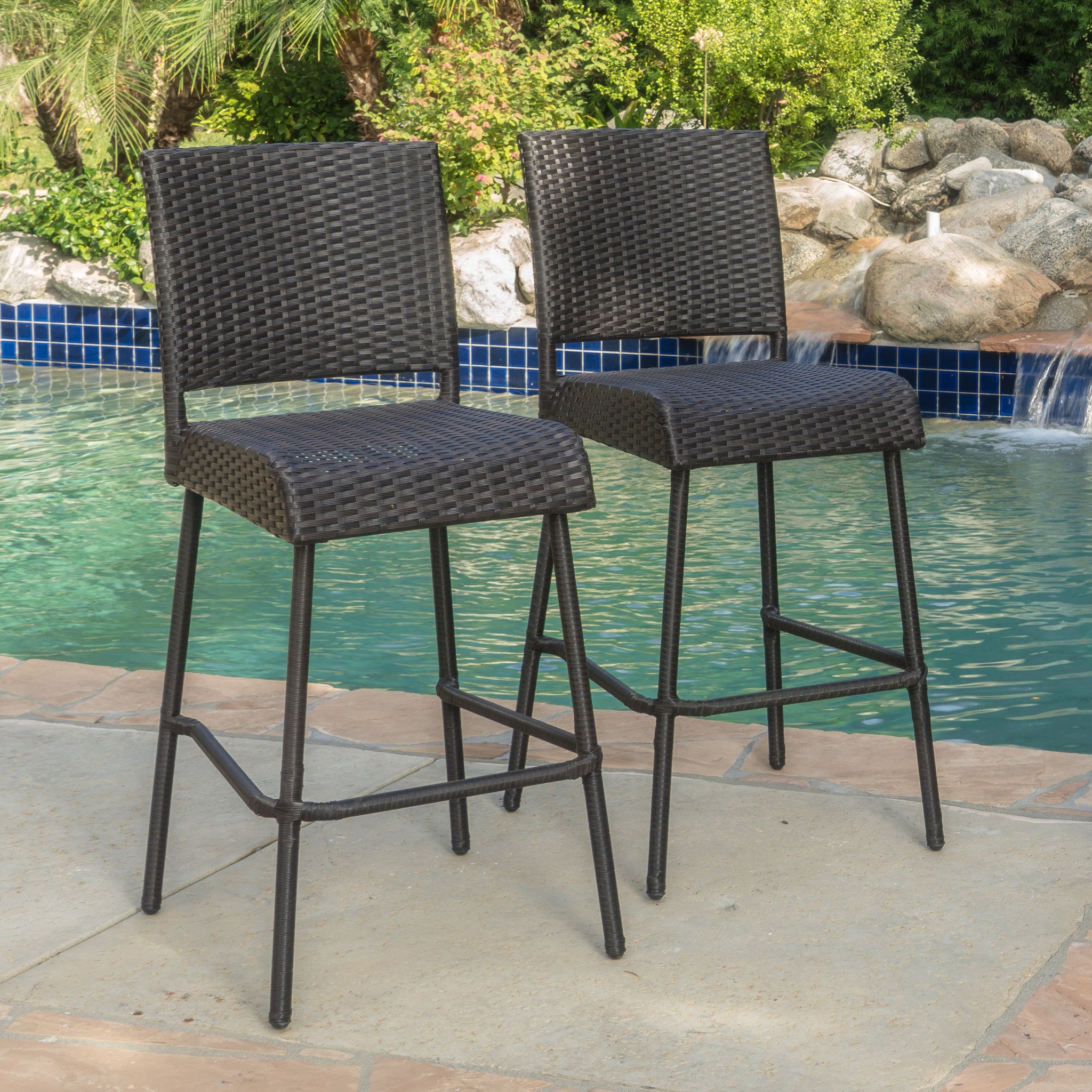 Trestle 29-Inch Outdoors Dark Brown Wicker Barstools (Set of 2)