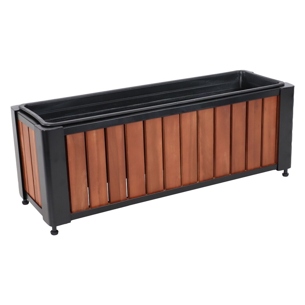 Slatted Wood Planter Box with Removable Insert   14.75” H