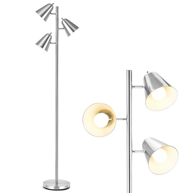 Mid Century Modern Floor Lamp 3 Light Tree Standing Tall Pole Lamp W 3 Led Bulbs amp Adjustable Heads nickel