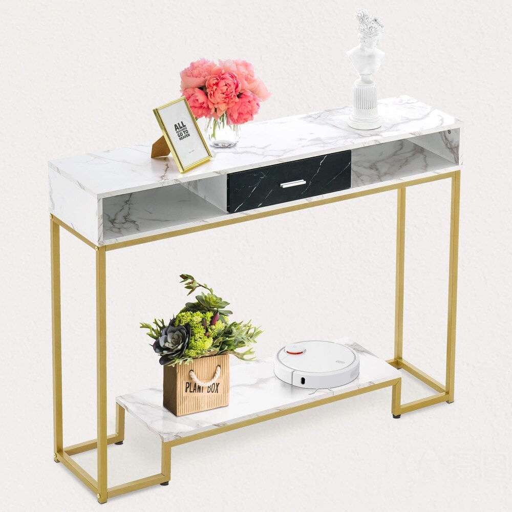 MCombo Console Table with Drawers  Marble and Gold Legs