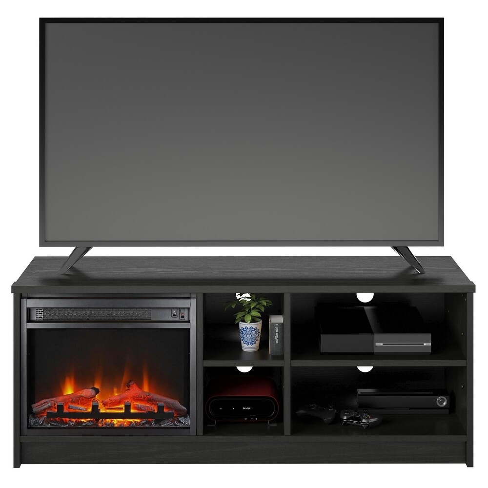 Ameriwood Home Nanton Asymmetrical 55 inch TV Stand with Electric Fireplace Insert and 4 Shelves