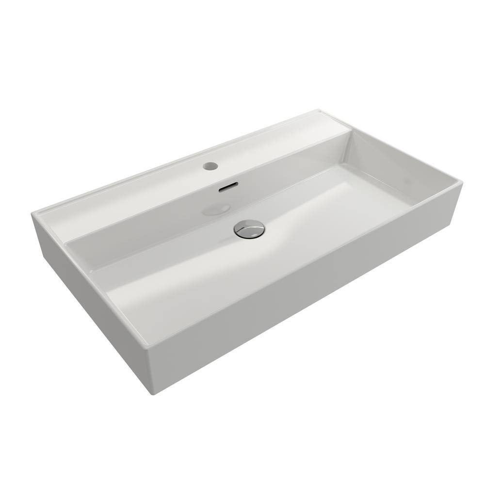 BOCCHI Milano Wall-Mounted White Fireclay Rectangular Bathroom Sink 32 in. 1-Hole with Overflow 1377-001-0126