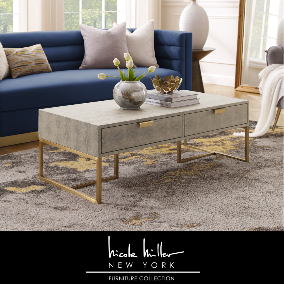 Nicole Miller Chayton Coffee Table Faux Shagreen 46.3Lx22Wx15.7H   Contemporary   Coffee Tables   by Inspired Home  Houzz