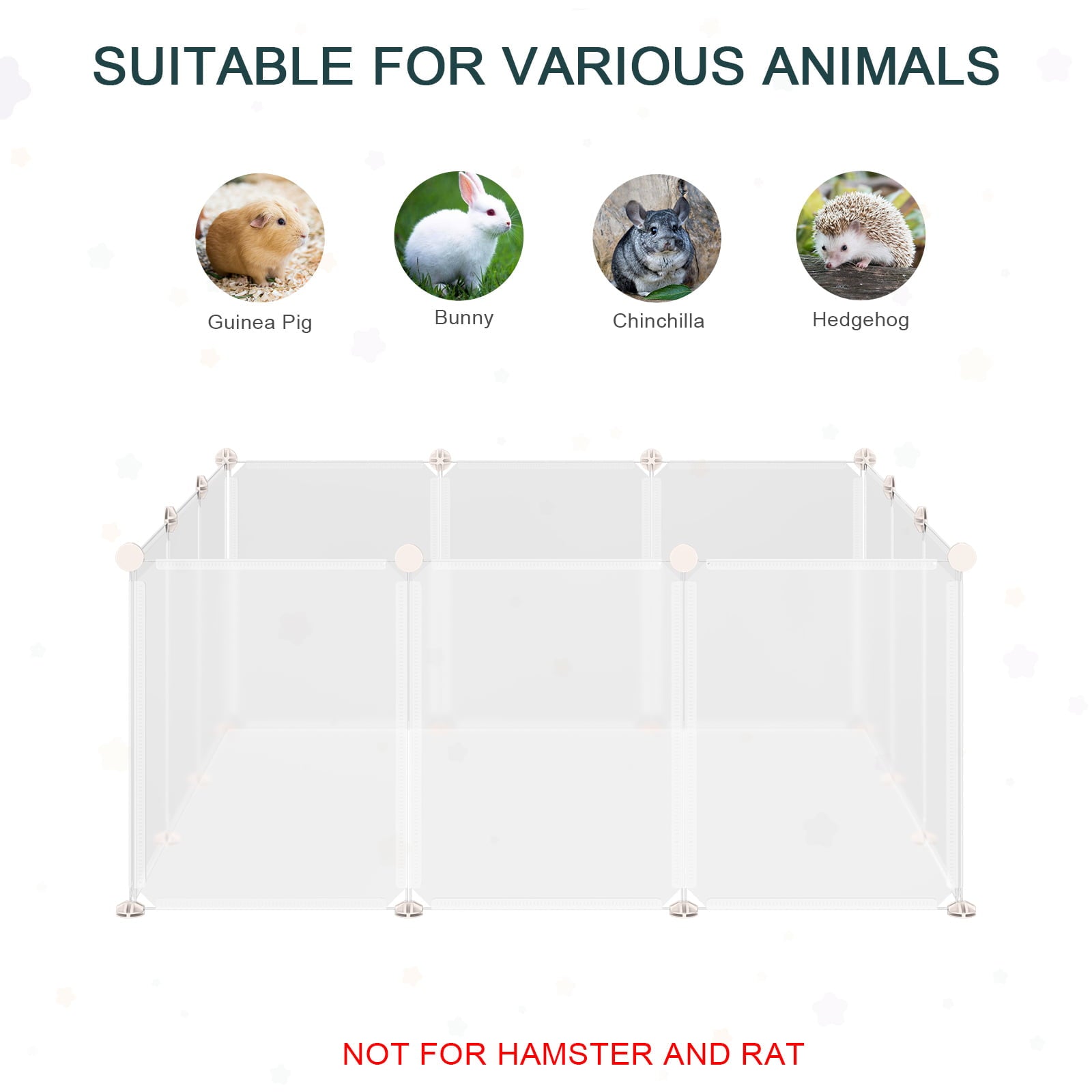 Pawhut Pet Playpen DIY Small Animal Cage Open Enclosure Portable Plastic Fence 12 Panels for Kitten Bunny Chinchilla Guinea Pig White