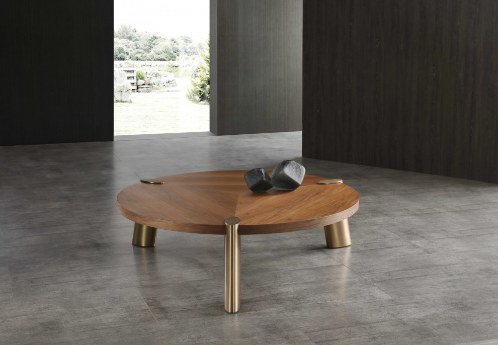 HomeRoots 55 quotX 55 quotX 17 quotWalnut Stainless Steel Coffee Table   Contemporary   Coffee Tables   by HomeRoots  Houzz