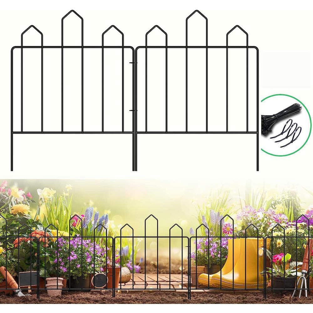 Oumilen Decorative Garden Fence Total 10ft (L) x 17in (H) 10 Pack Black Metal Fence Panel No Dig Garden Edging Border ON-ZL03