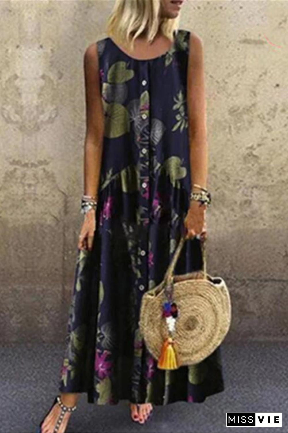 Floral Button Tank Maxi Dress