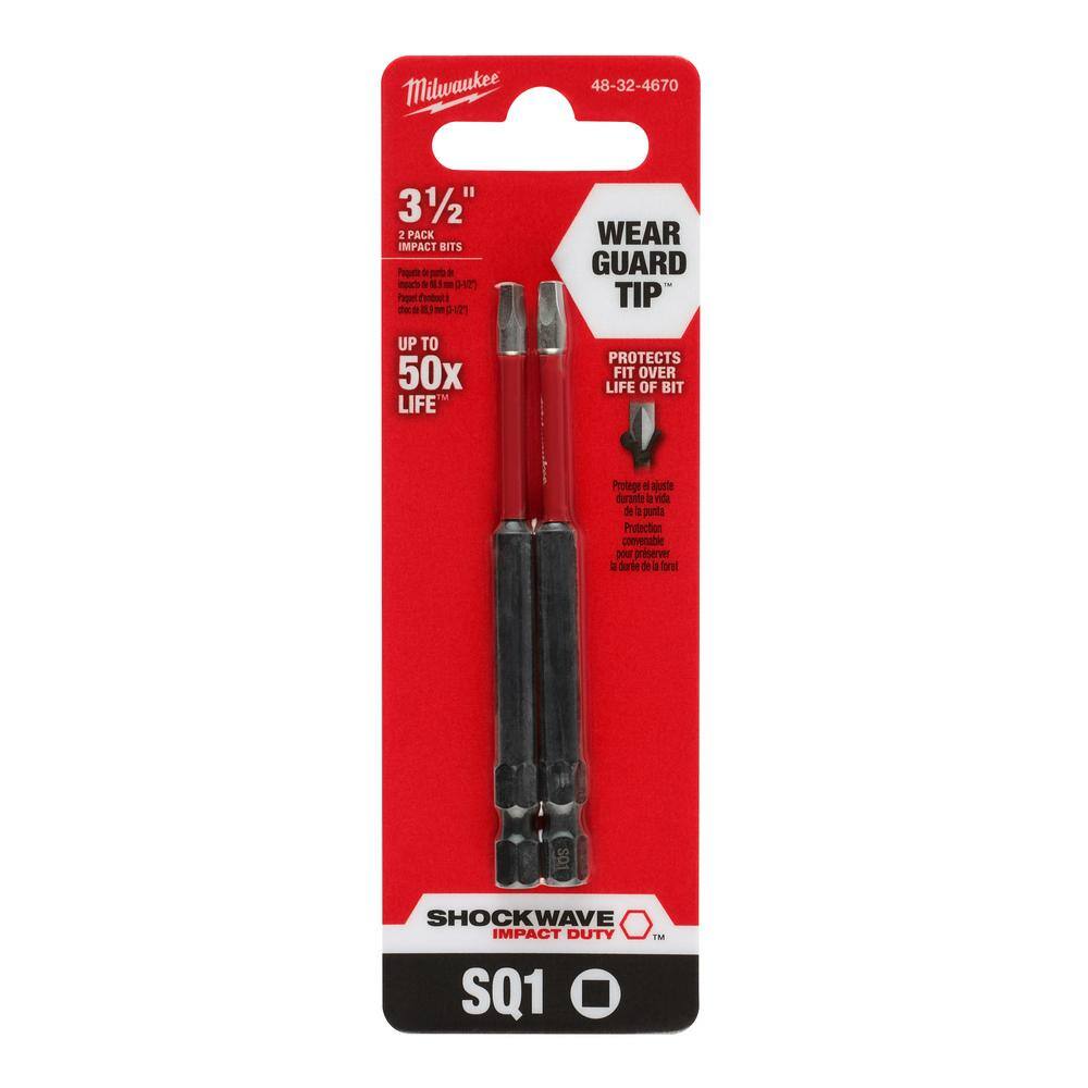 MW SHOCKWAVE Impact Duty 3-12 in. Square #1 Alloy Steel Screw Driver Bit (2-Pack) 48-32-4670