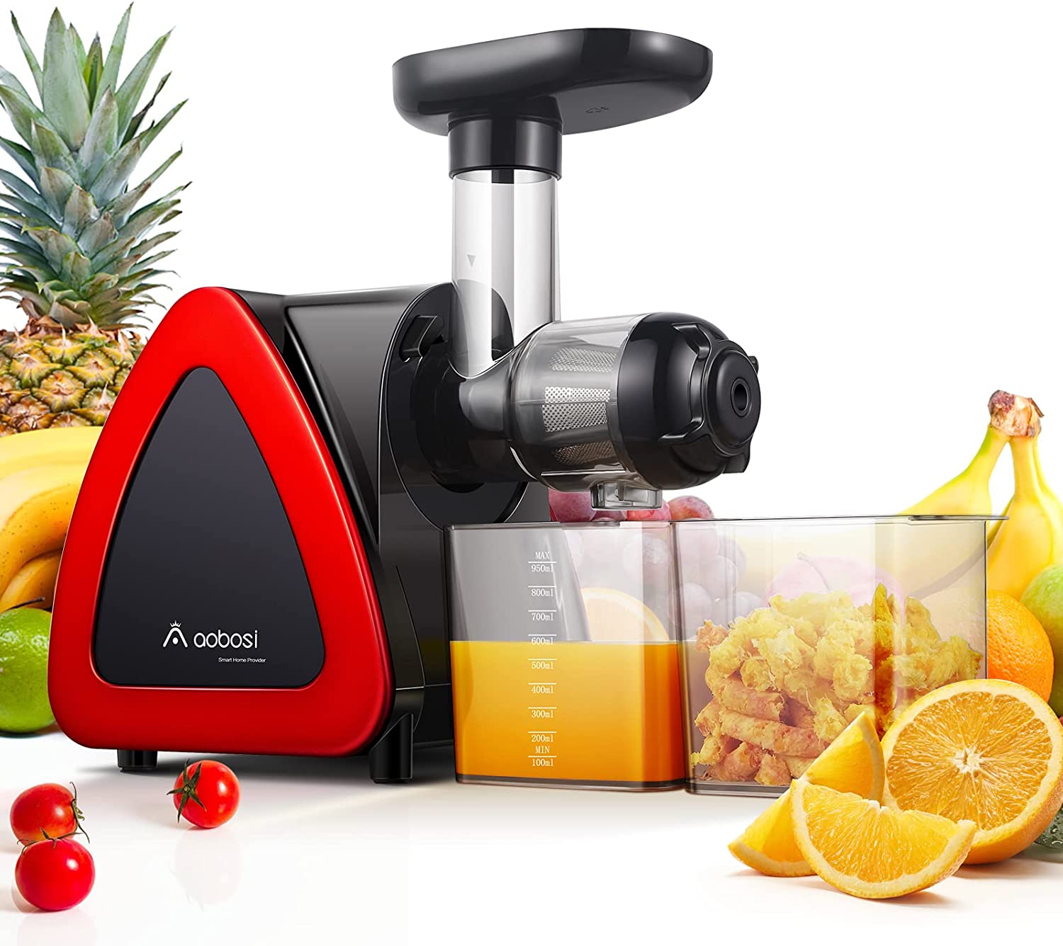 Aobosi Slow Masticating Juicer Machine， Cold Press juicer Extractor， Quiet Motor， Reverse Function， High Nutrient Fruit and Vegetable Juice with Juice Jug and Brush for Cleaning