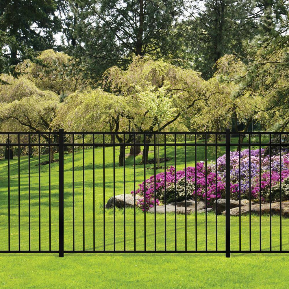 FORGERIGHT 79 in. H 3-Rail Deluxe Black Aluminum Line Fence Post with Cap 836096