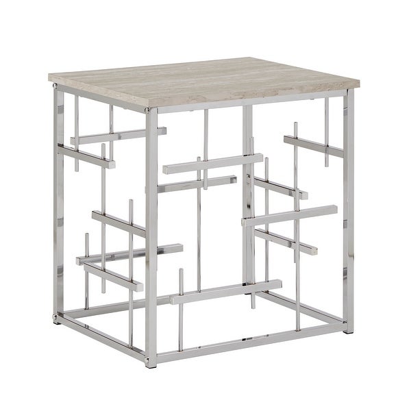 Rina Chrome Finish and White Faux Marble Top End Table by iNSPIRE Q Bold