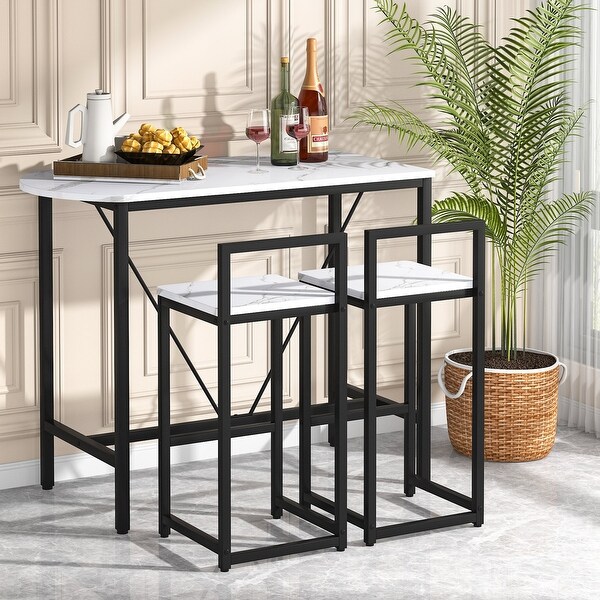 3-Piece Bar Table Set， Kitchen Pub Dining Table with 2 Bar Stools