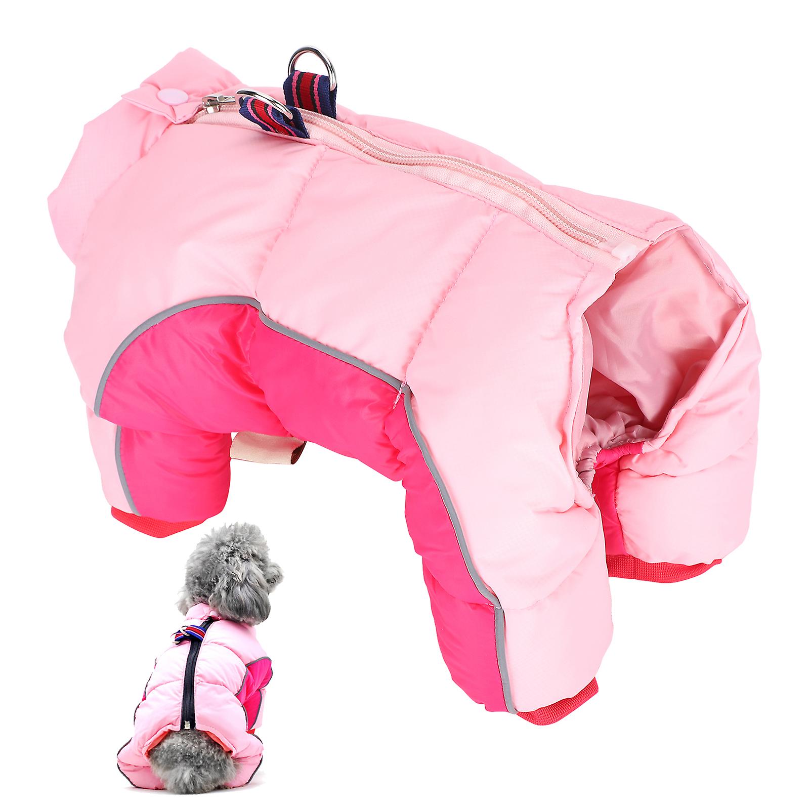 Pet Dog Winter Keep Warm Windproof Clothes Clothing Four Legs With Back Zipper Pink12#