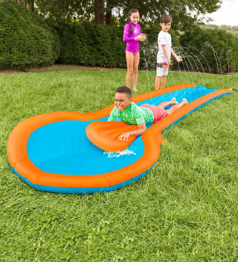 HearthSong 12-Foot Inflatable Water Slide with 3-Foot Wide Splash Pool and Two Inflatable Speed Boards