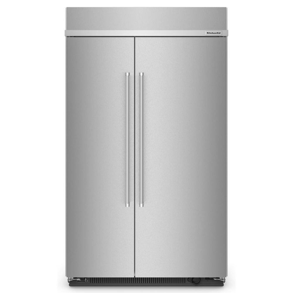 KitchenAid 48 in. W 30 cu. ft. Built-In Side by Side Refrigerator in Stainless Steel with PrintShield KBSN708MPS