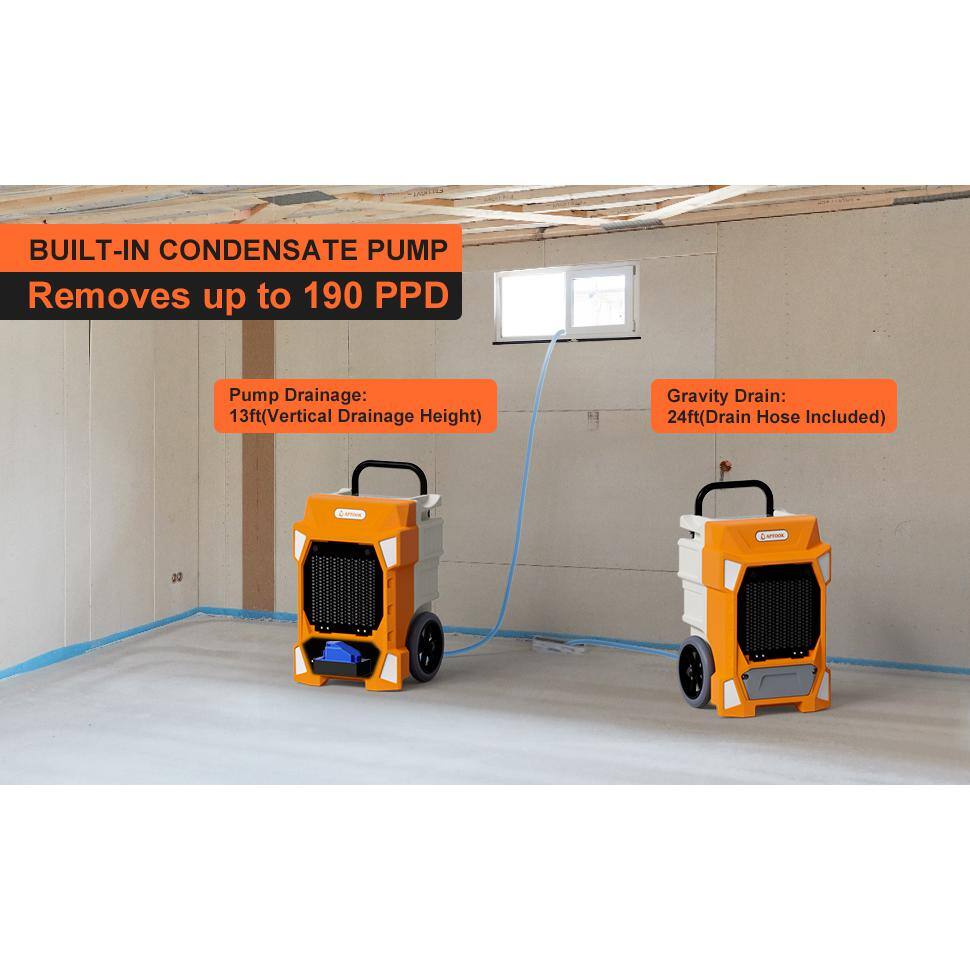 Runesay 190 pt. 7500 sq.ft. Auto Defrost Industrial Commercial Dehumidifier in. OrangesPeaches with Pump for Large Space DHOXR190B7132