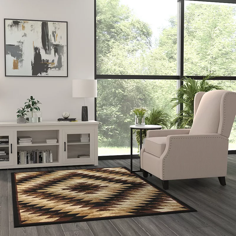 Masada Rugs Masada Rugs Stephanie Collection 5'x7' Area Rug with Distressed Southwest Native American Design 1106 in Brown， Black and Beige