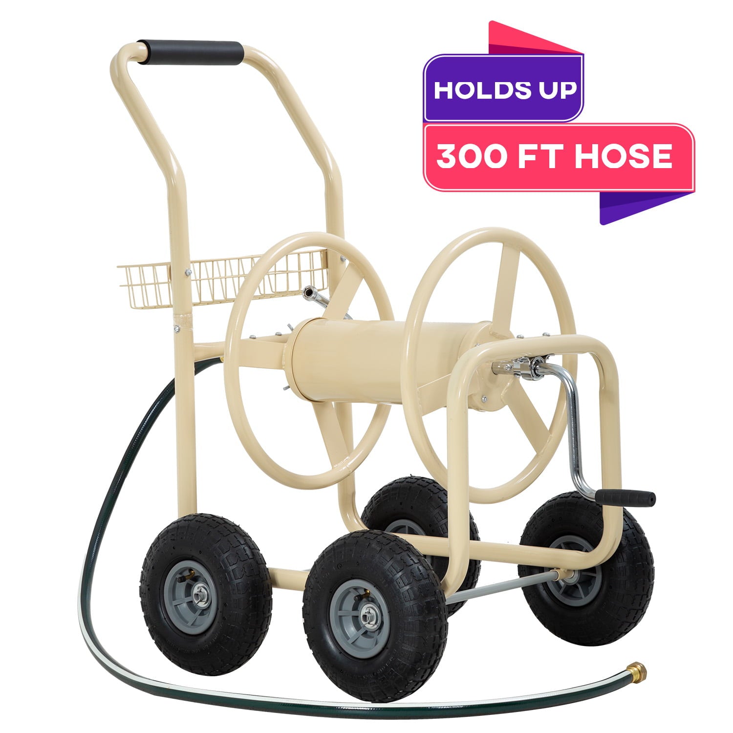 Furinno Heavy Duty Garden Water Hose Reel Cart， Tan