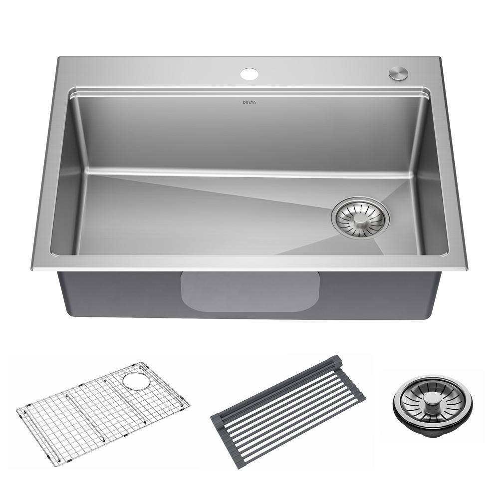 Delta Emery Stainless Steel 30 in. Single Bowl UndermountDrop-In Workstation Kitchen Sink with Accessories 95A9135-30S-SS-3D