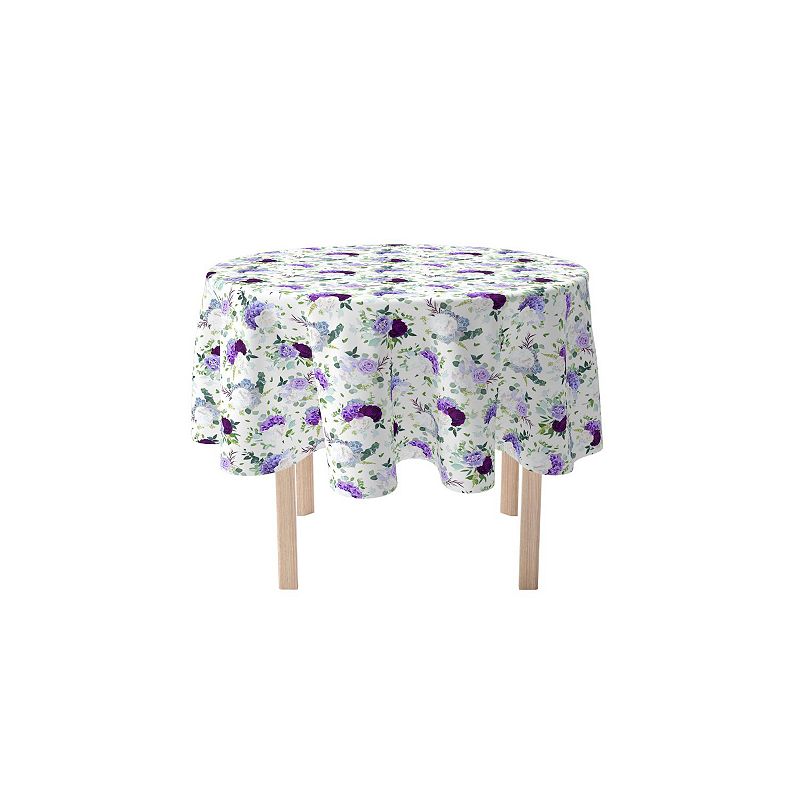 Round Tablecloth， 100% Polyester， 60 Round， Purple and White Hydrangeas