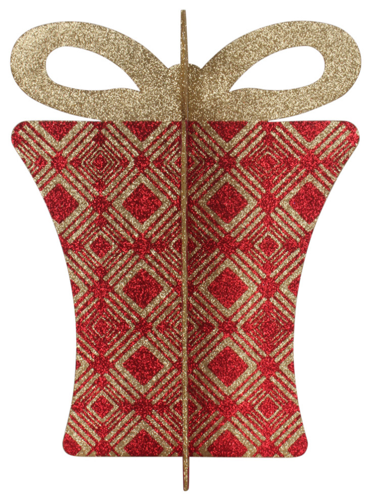 13.5 quotRed And Gold Gift Box   Traditional   Holiday Accents And Figurines   by Queens of Christmas  Houzz