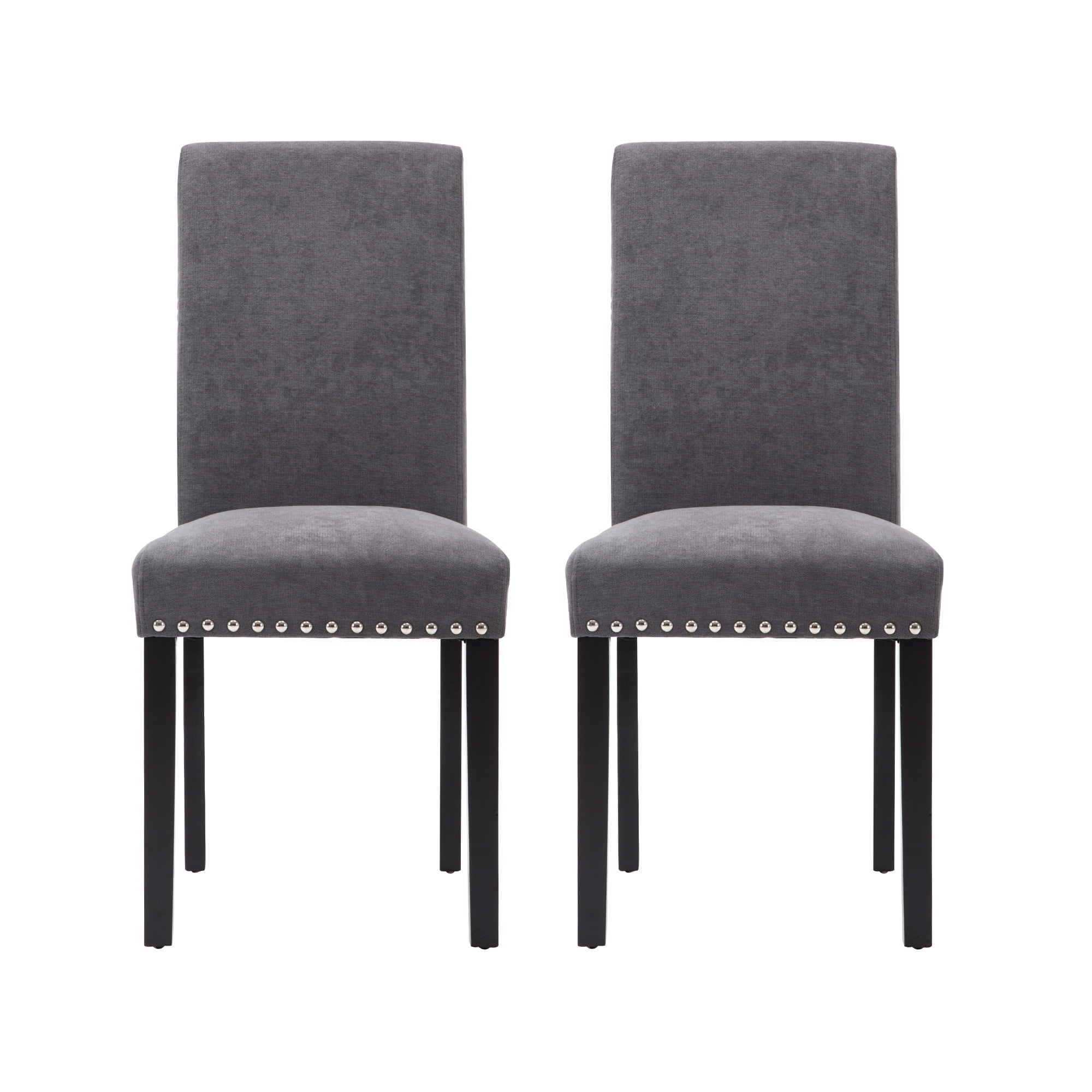 Fabric Upholstered Dining Chair with Silver Nailhead Trim in Gray， Set of 2