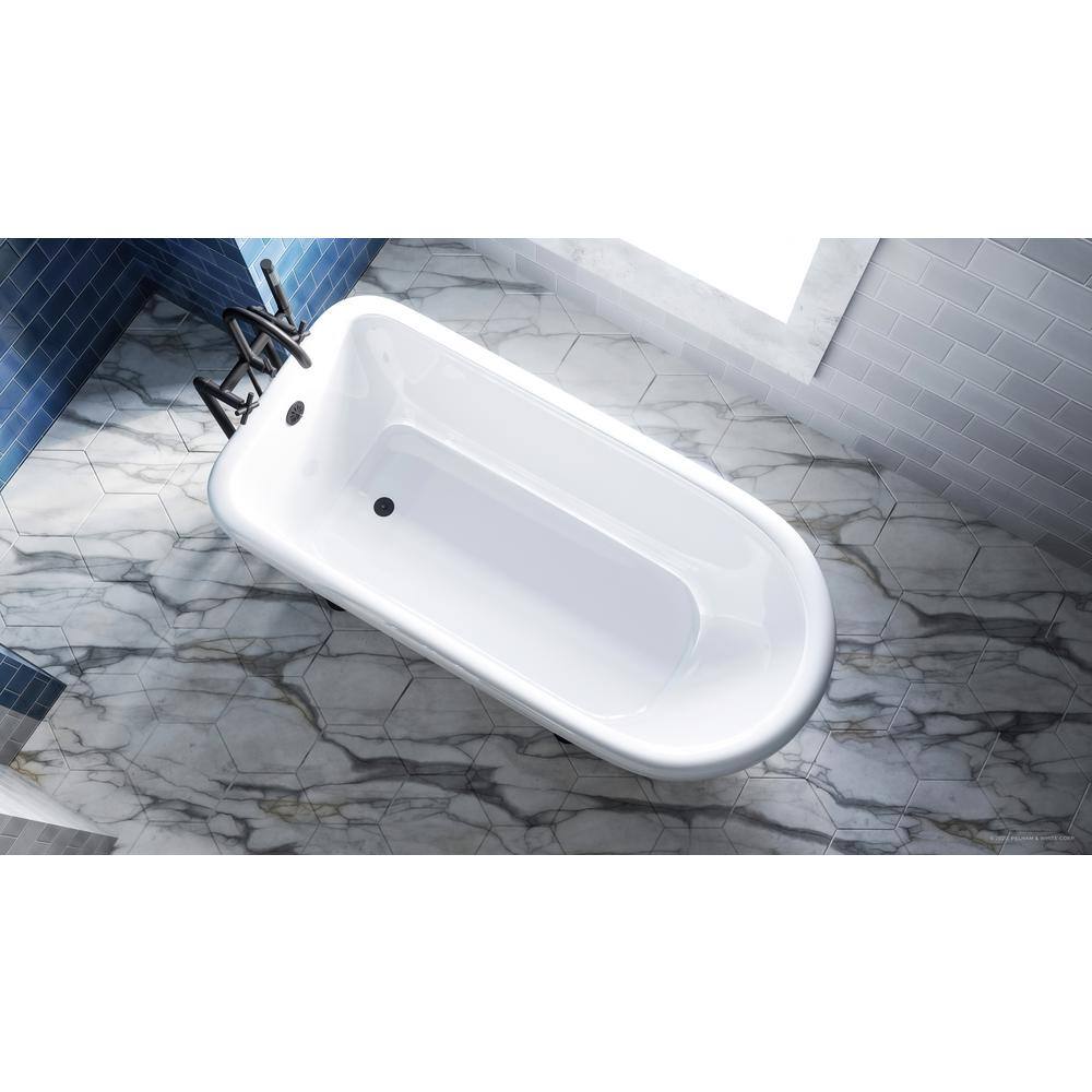 PELHAM  WHITE Highview 54 in. Acrylic Clawfoot Bathtub in White Cannonball Feet Floor-Mount Faucet Drain in Matte Black PW9562017X-MB