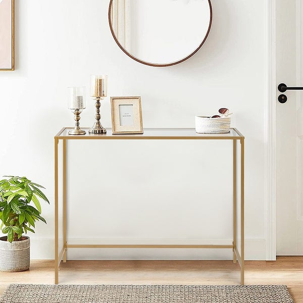 Modern Console Sofa Table， Tempered Glass Entryway Table for Hallway