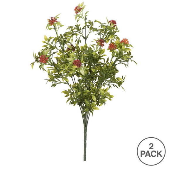 Vickerman 17 Grn Pea Leaf Orange Berry Spray 2/Pk