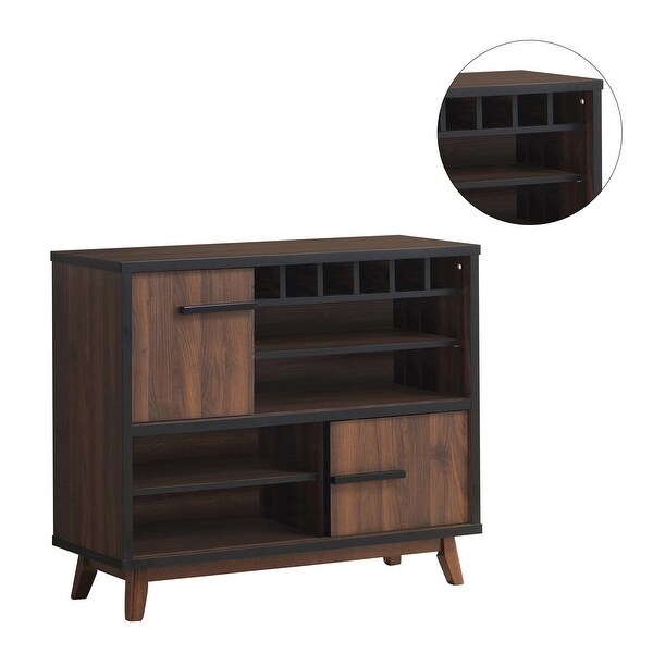 Wood Wine Cabinet With 2 Sliding Doors in Walnut and Black