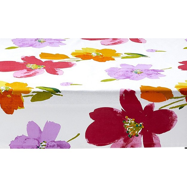 Tag Springtime Floral Red Orange Yellow Flower Cotton Tablecloth 84 quot l X 60 quot w