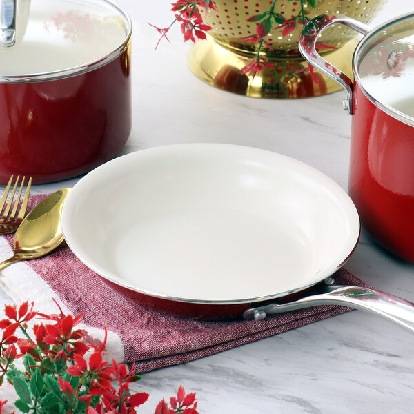 10 Piece Enameled Heavy Gauge Aluminum Ceramic Nonstick Cookware Set in Red