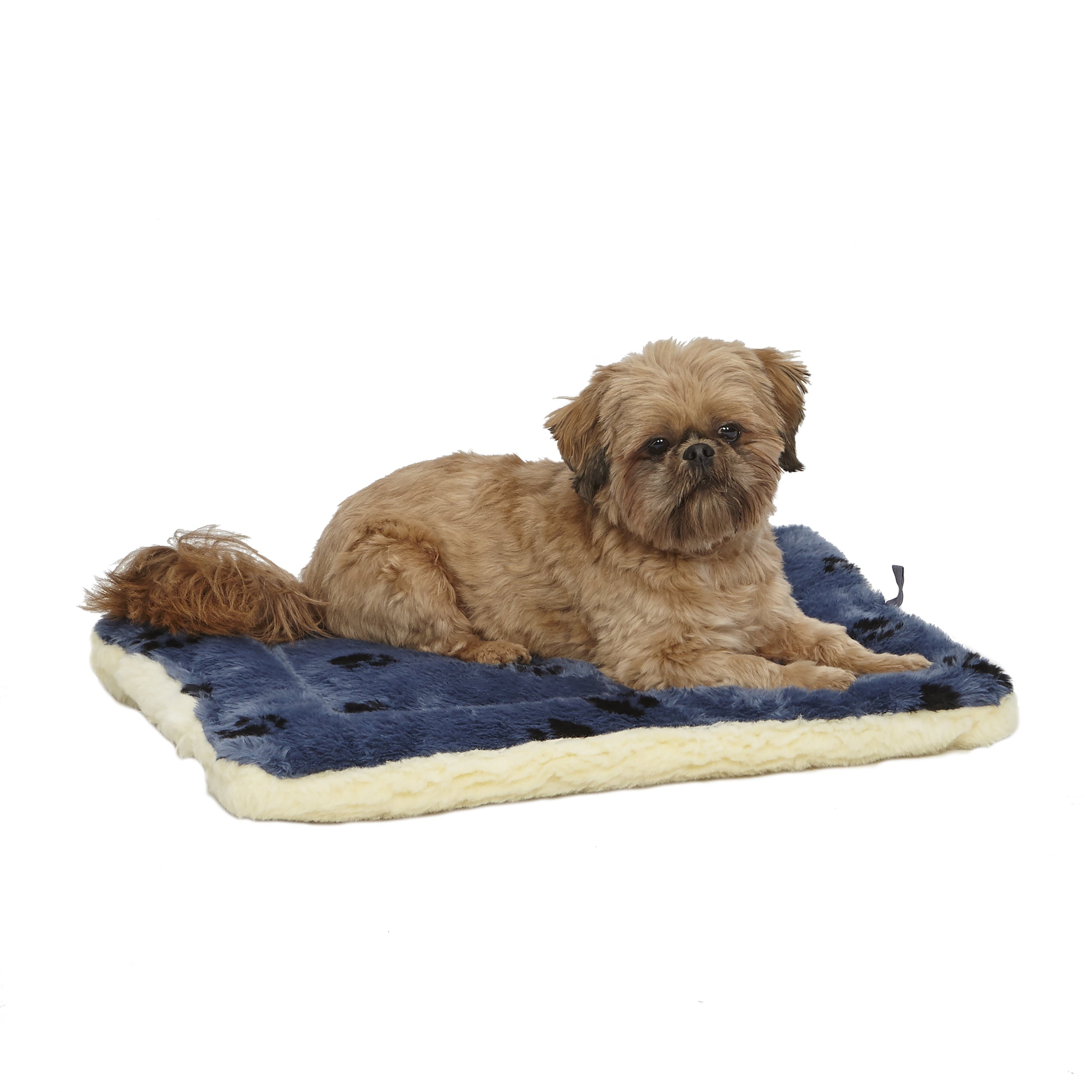 MidWest Homes For Pets Fleece / Blue Paw Print Reversible Dog Bed / Crate Mat