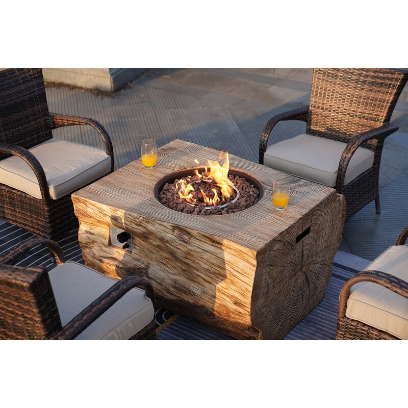 Patio Wood Coating Propane Fire Pit Table with Four Chairs