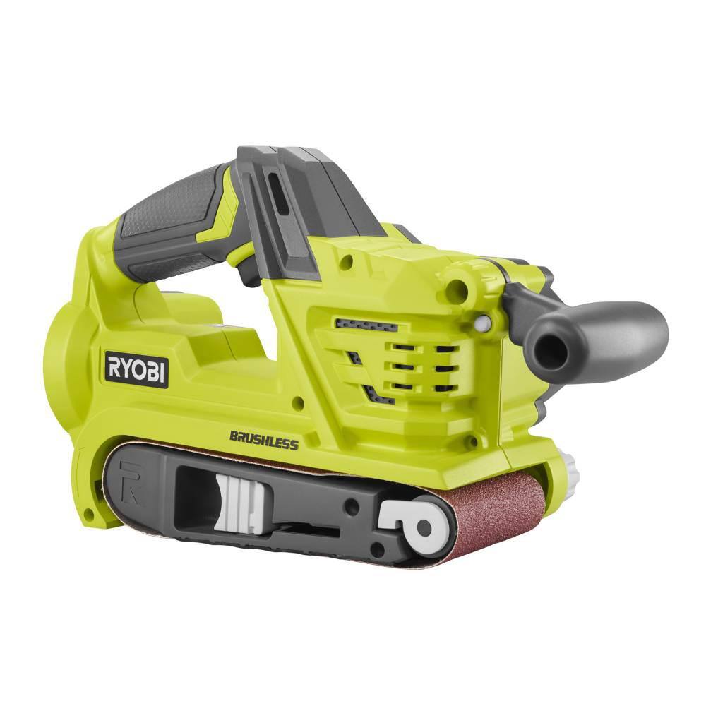 RYOBI ONE+ 18V Brushless Cordless 3 in. x 18 in. Belt Sander with Dust Bag 80-Grit Sanding Belt 2.0 Ah Battery and Charger P450-PSK005