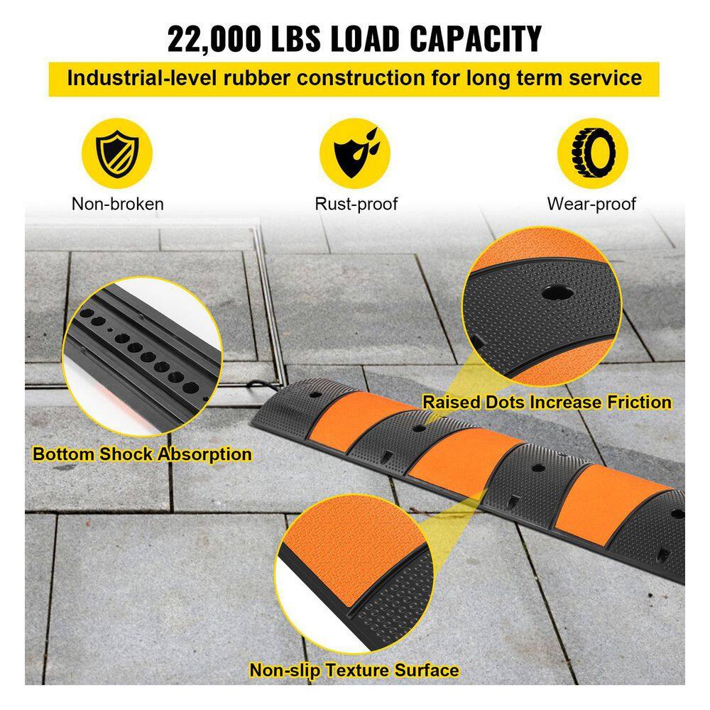 VEVOR Rubber Speed Bump 2 Channel 72 in. x 12 in. Garage Speed Bump 22000 LBS. Loading with 2 End Cap for Asphalt Driveway YCZ721PCS2PCS6WA2V0