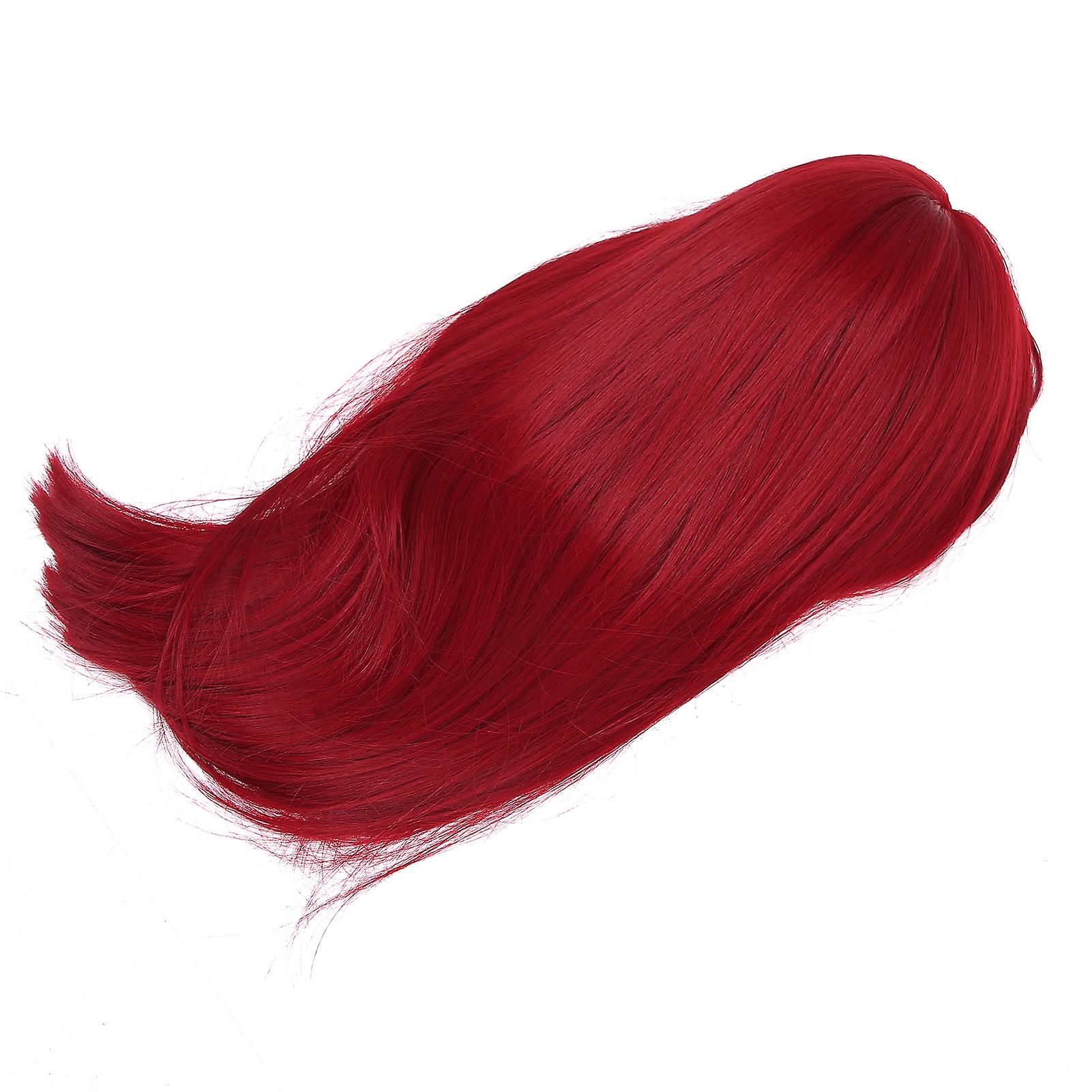 Red Long Straight Wig High Temperature Fiber Fake Hair With Straight Bang For Women 47cm