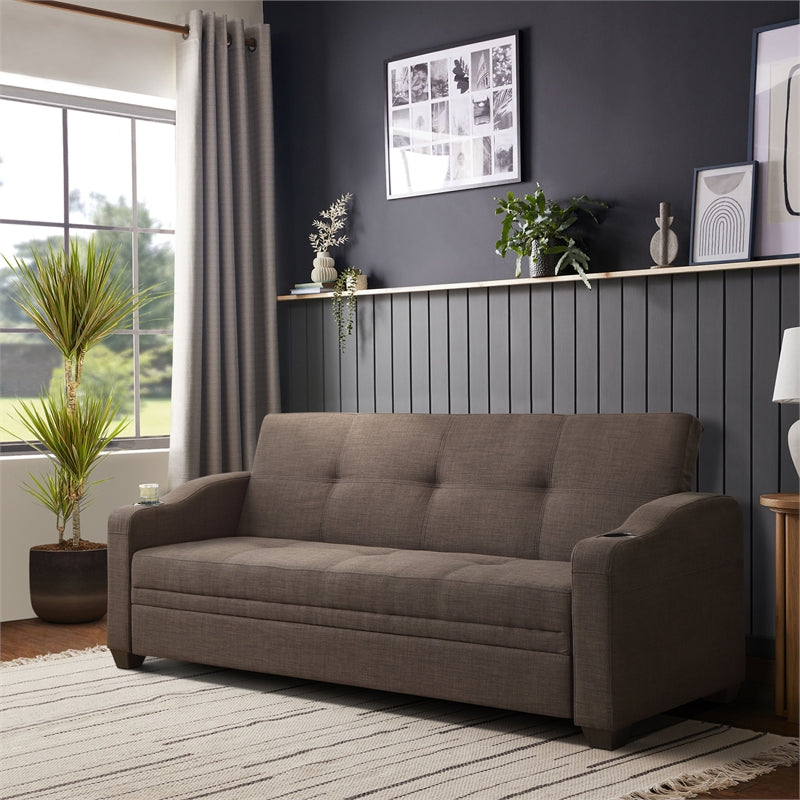 Lexicon Caffery Contemporary Textured Fabric Click-Clack Sleeper Sofa in Brown